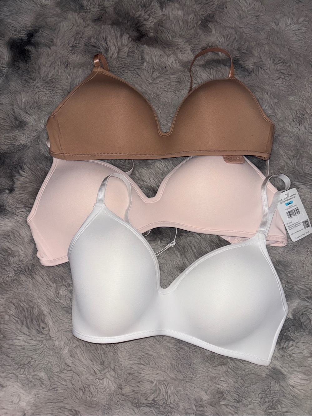 Everyday T-Shirt Bra - White, Blush, and Nude 34 C